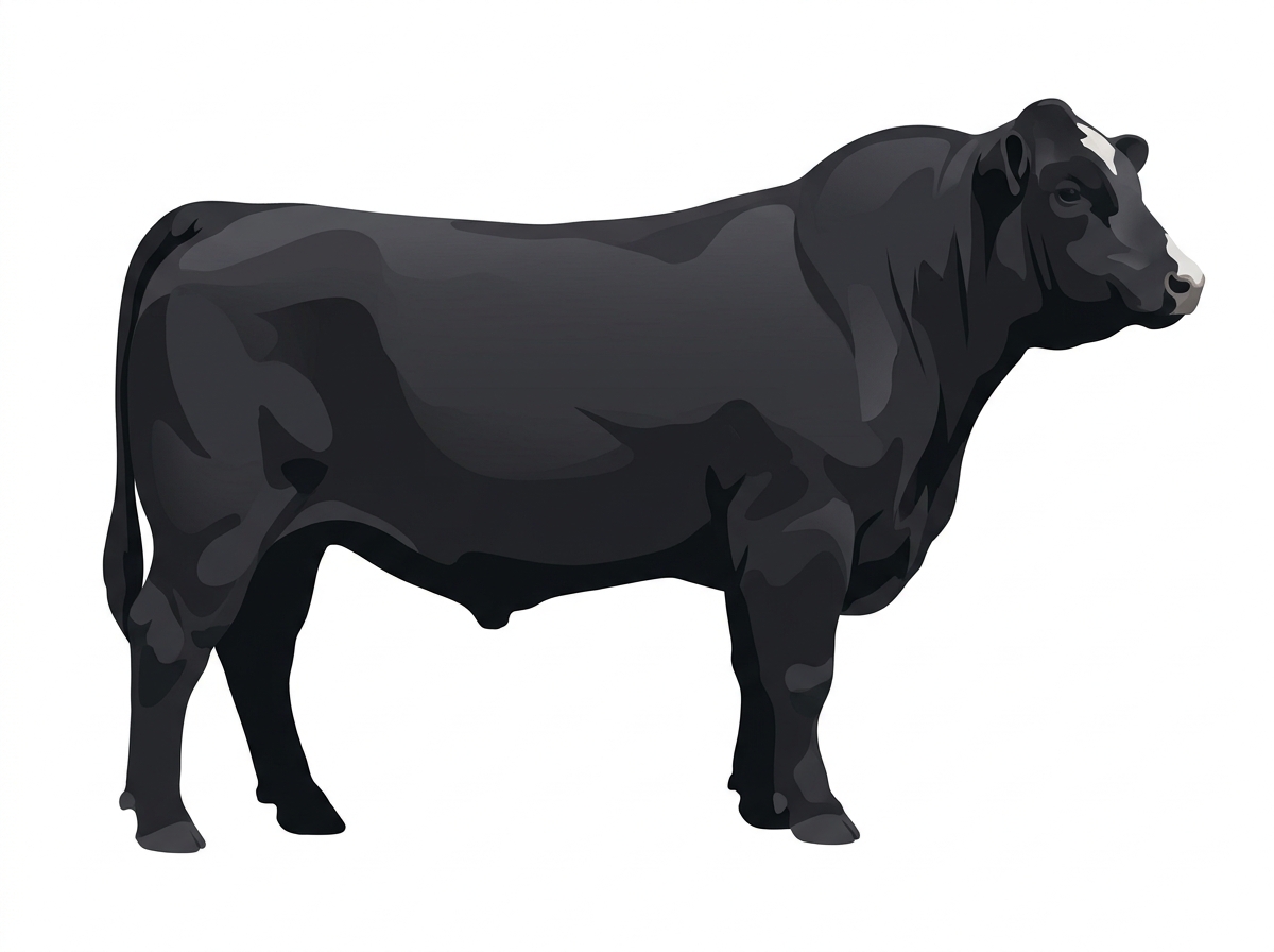 Black with minimal white face markings 11/16 Angus Cross Bull