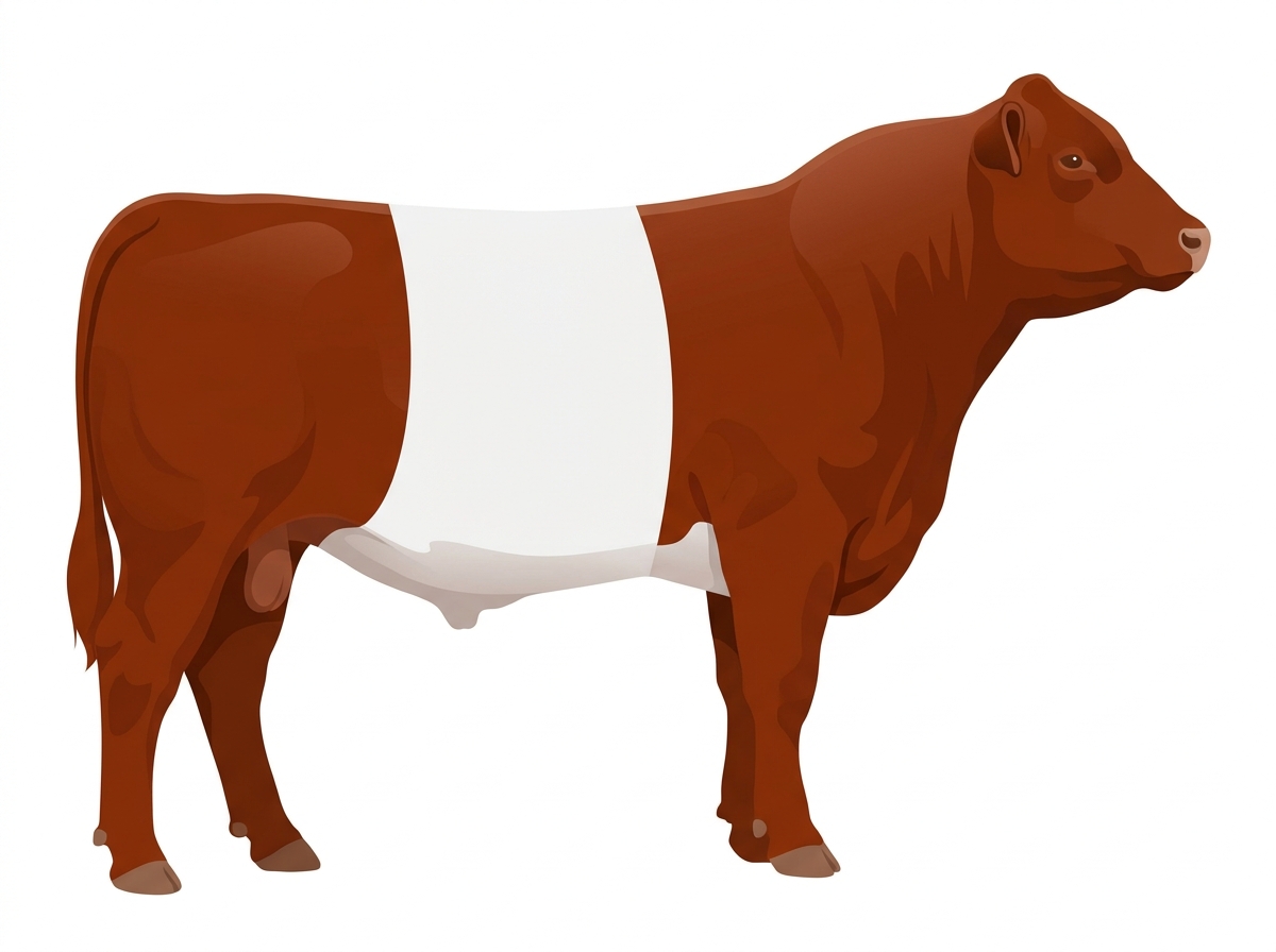 Red with a white belt around the midsection 11/16 Belted Galloway Cross Bull