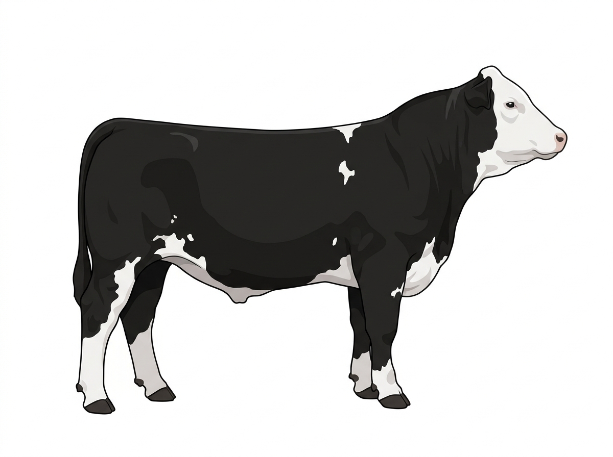 Black with a white face and a few white spots 11/16 Simmental Cross Steer