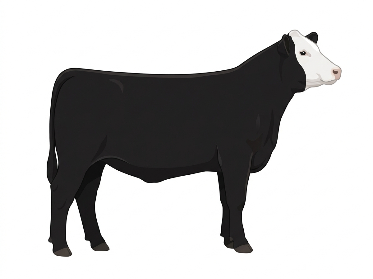 Black with a white face 11/16 Simmental Cross Heifer