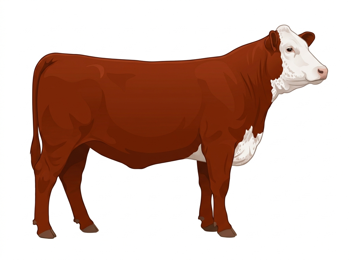 Red with a white face and ticking in the white 11/16 Simmental Cross Heifer