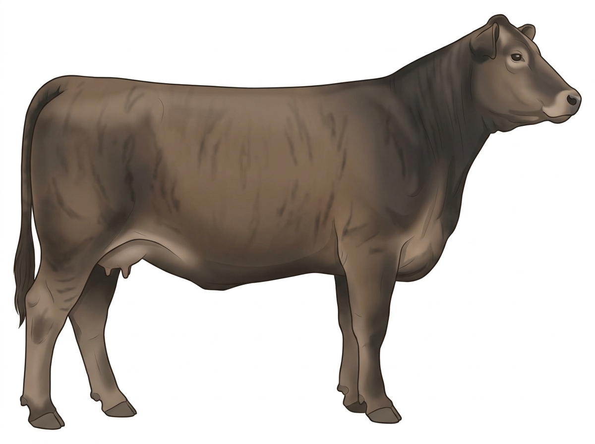 Smoky brindle with faint black striping 1/2 Angus 1/2 Brahman Cow