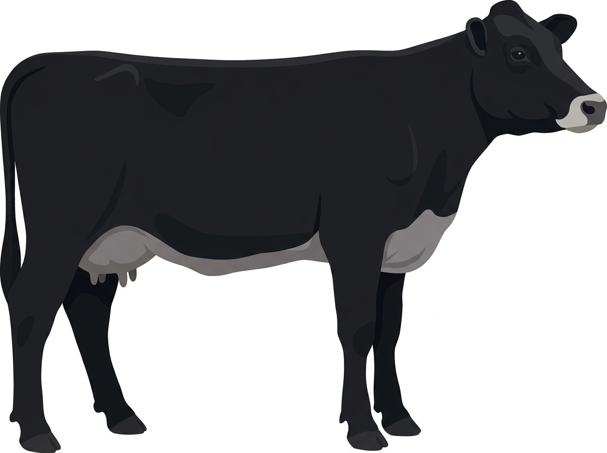Black with a pale muzzle ring and lighter underline 1/2 Angus 1/2 Braunvieh Cow
