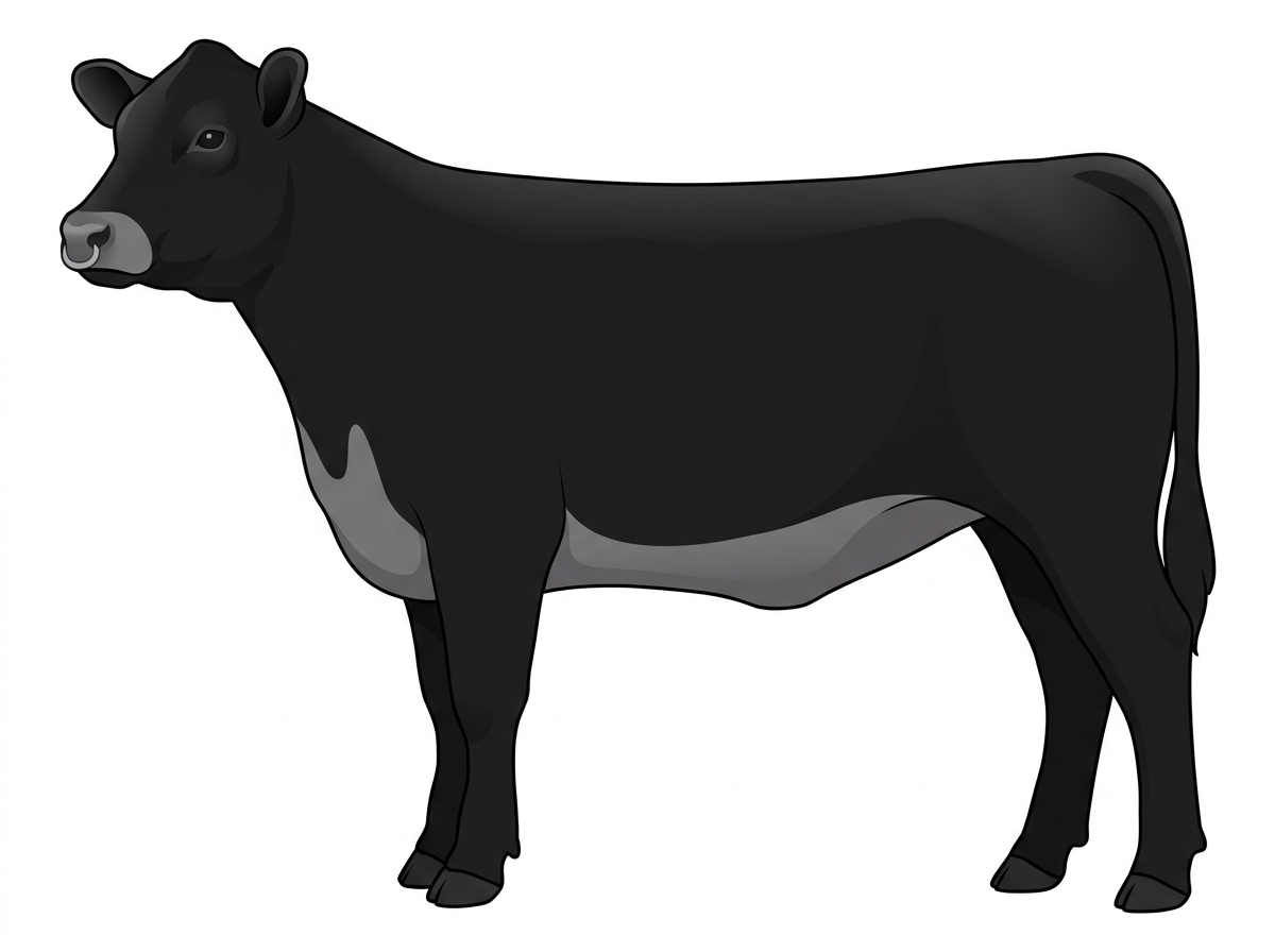 Black with a pale muzzle ring and lighter underline 1/2 Angus 1/2 Highlander Heifer