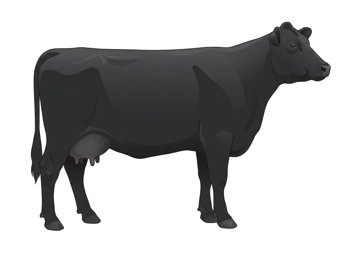 Black 1/2 Angus 1/2 Red Angus Cow