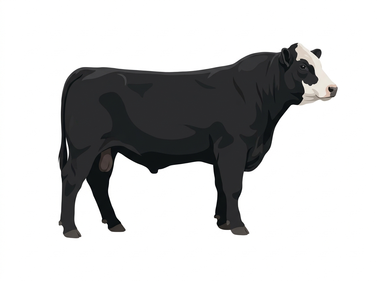 Black with a partial white face 1/2 Angus Cross Bull