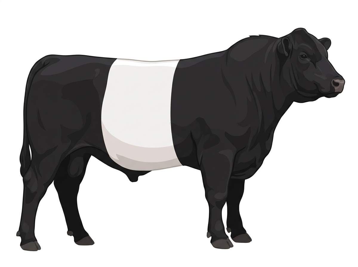 Black with a white belt around the midsection 1/2 Angus Cross Bull