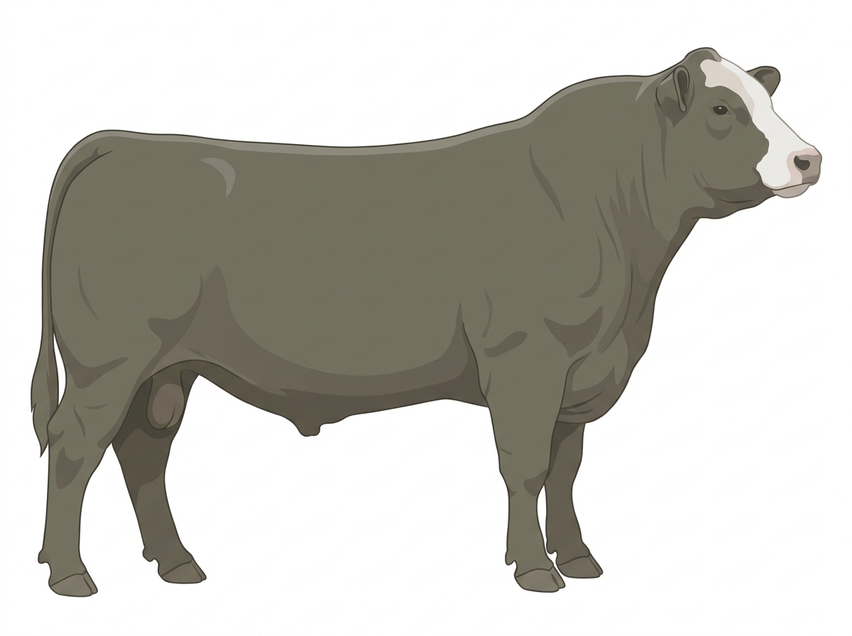 Smoky with a partial white face 1/2 Angus Cross Bull