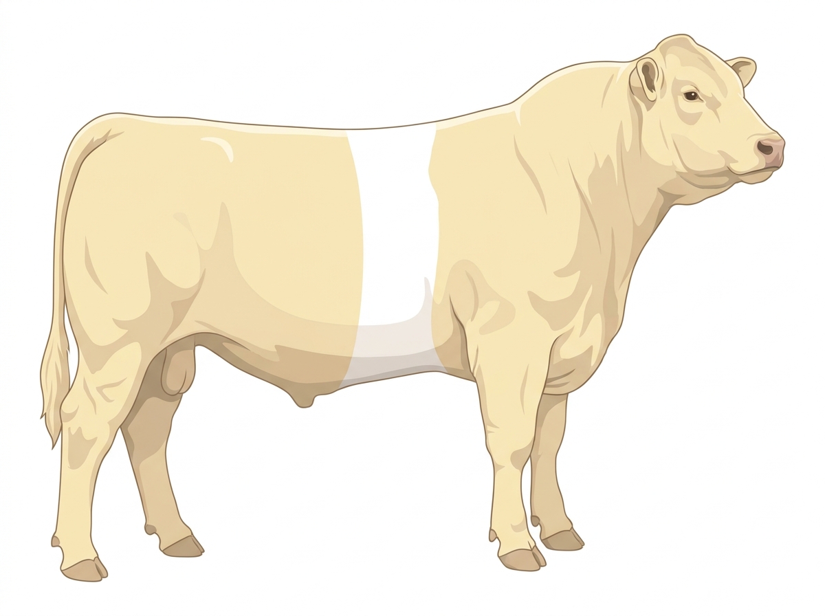 Cream with a white belt around the midsection 1/2 Belted Galloway 1/2 Charolais Bull