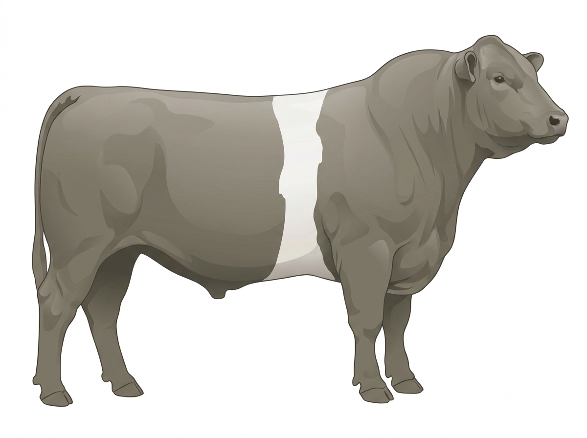 Smoky with a white belt around the midsection 1/2 Belted Galloway 1/2 Charolais Bull