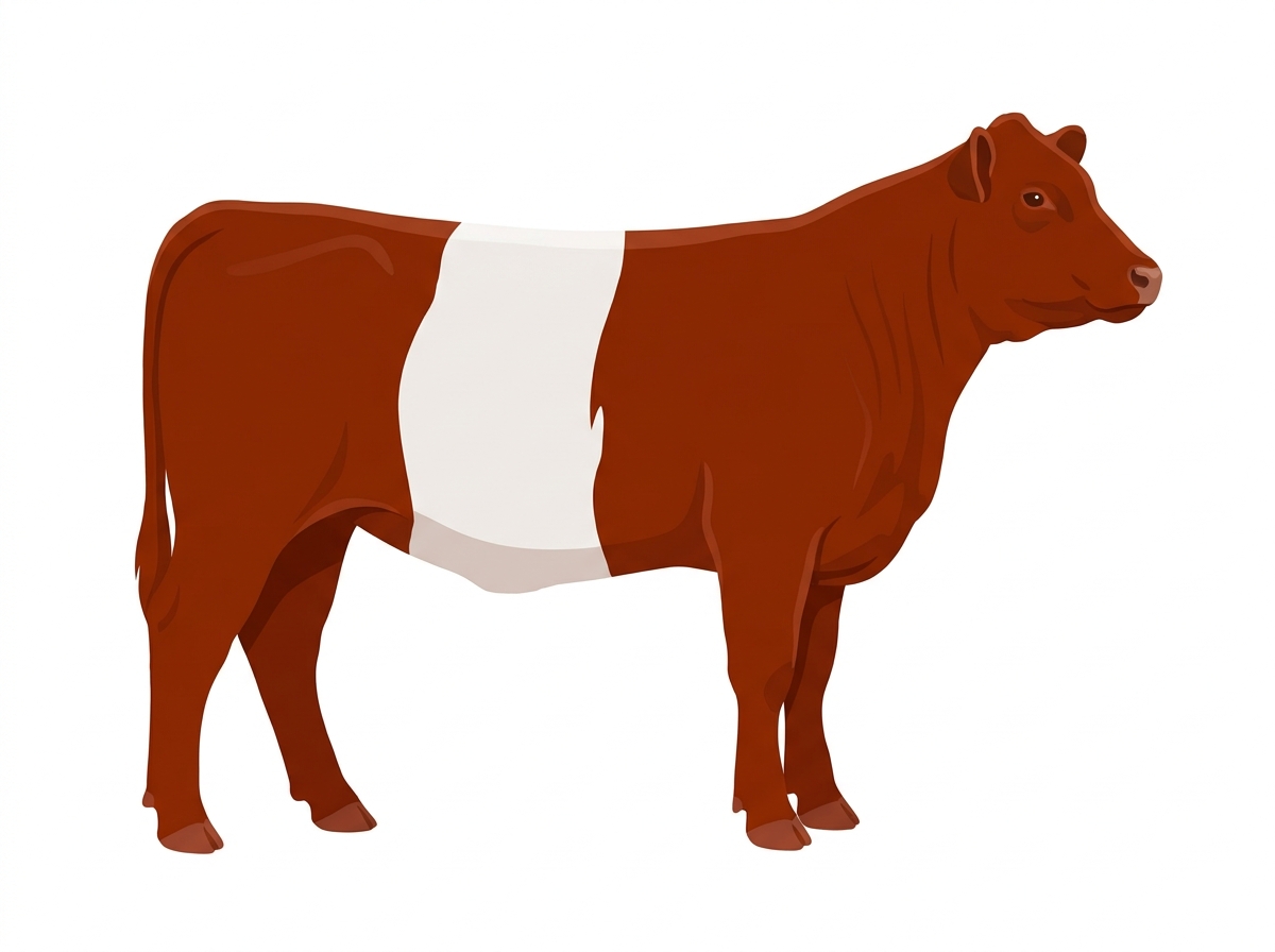 Red with a white belt around the midsection 1/2 Belted Galloway 1/2 Highlander Heifer