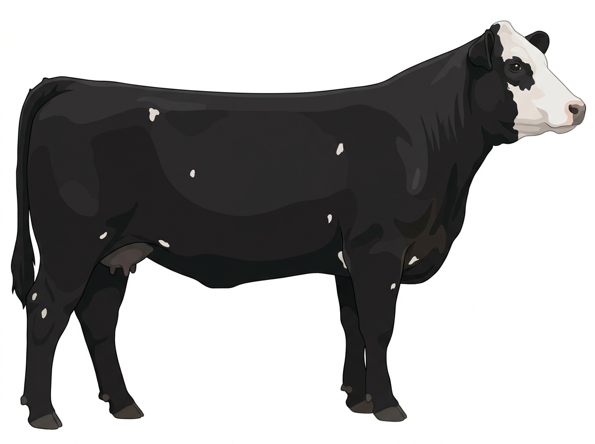 Black with a white face and a few white spots 1/2 Belted Galloway 1/2 Simmental Cow