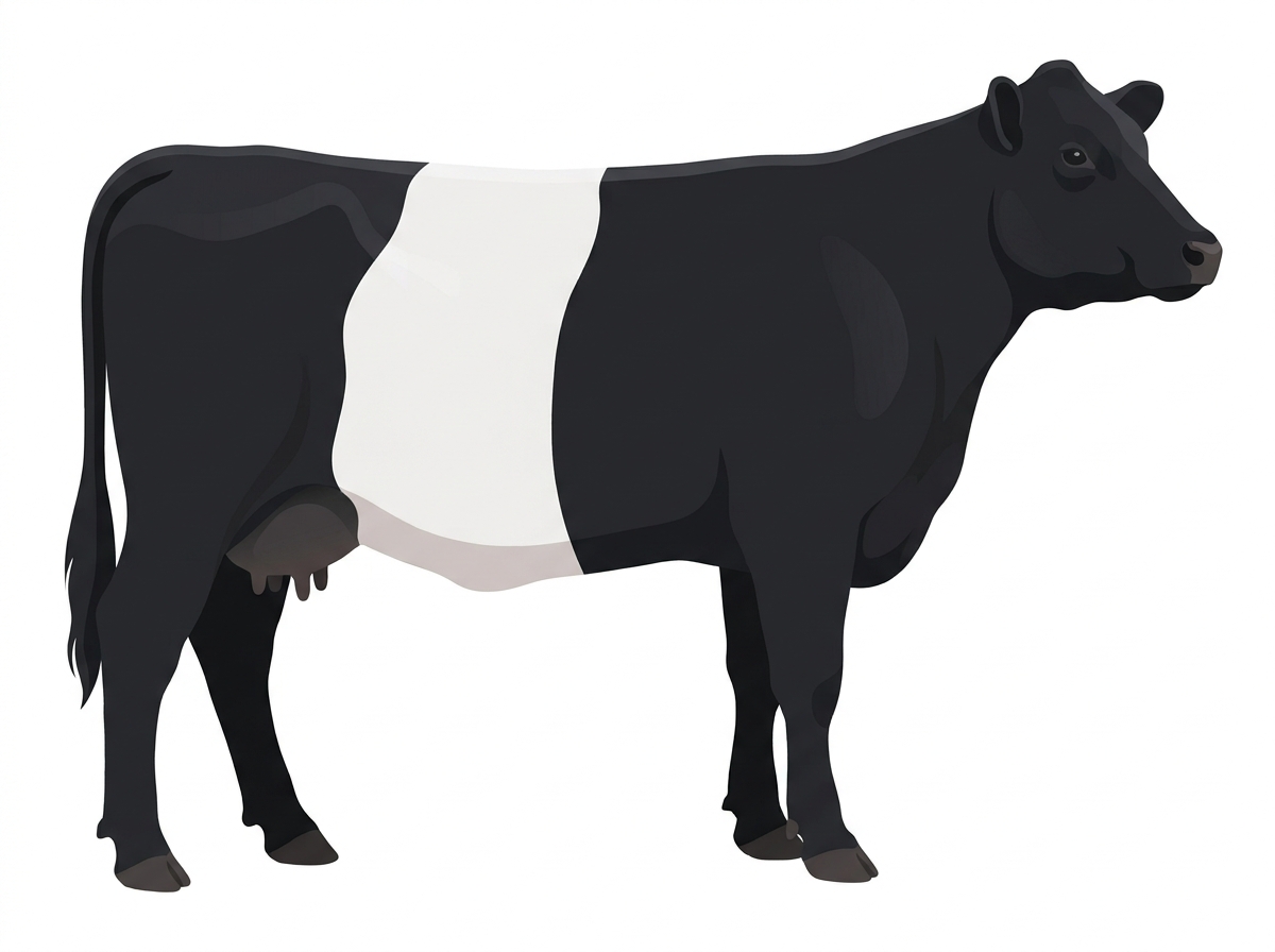 Black with a white belt around the midsection 1/2 Belted Galloway Cross Cow