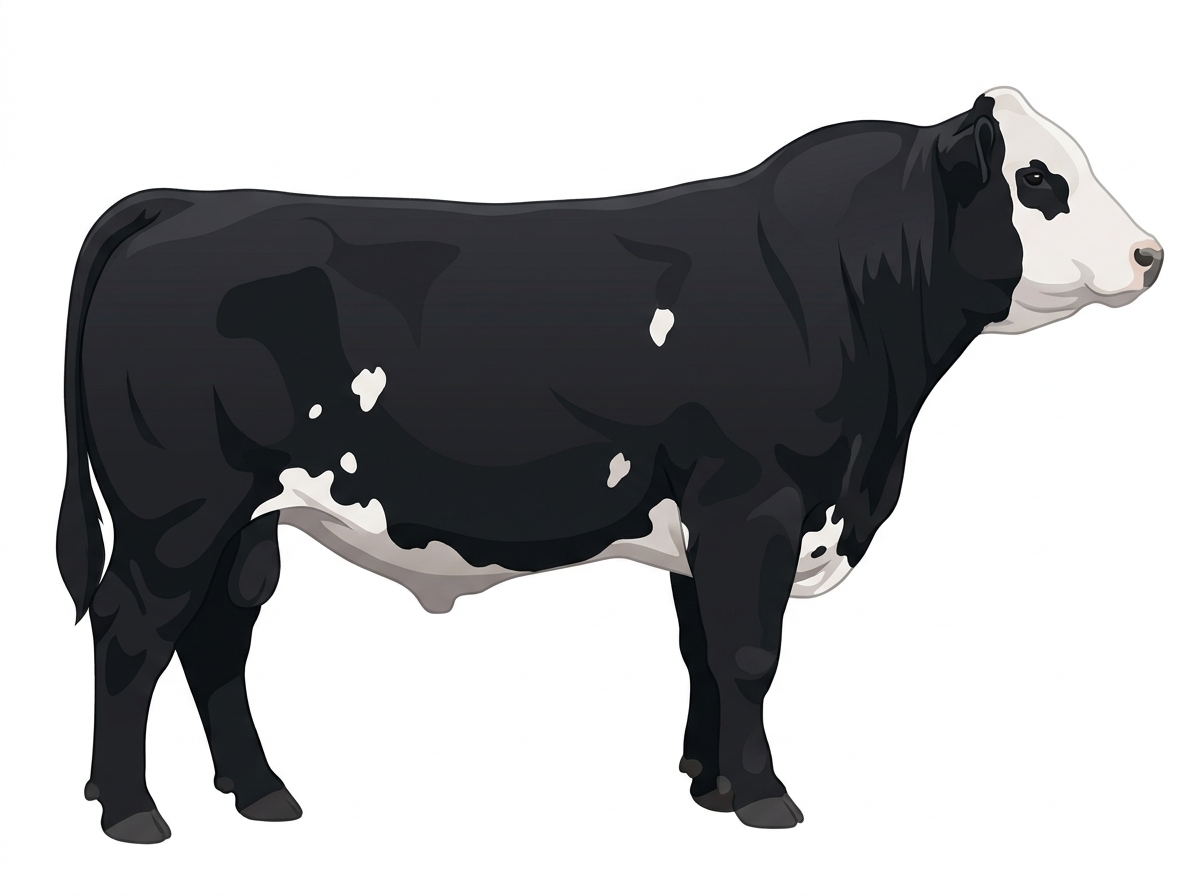 Black with a white face and a few white spots 1/2 Belted Galloway Cross Bull