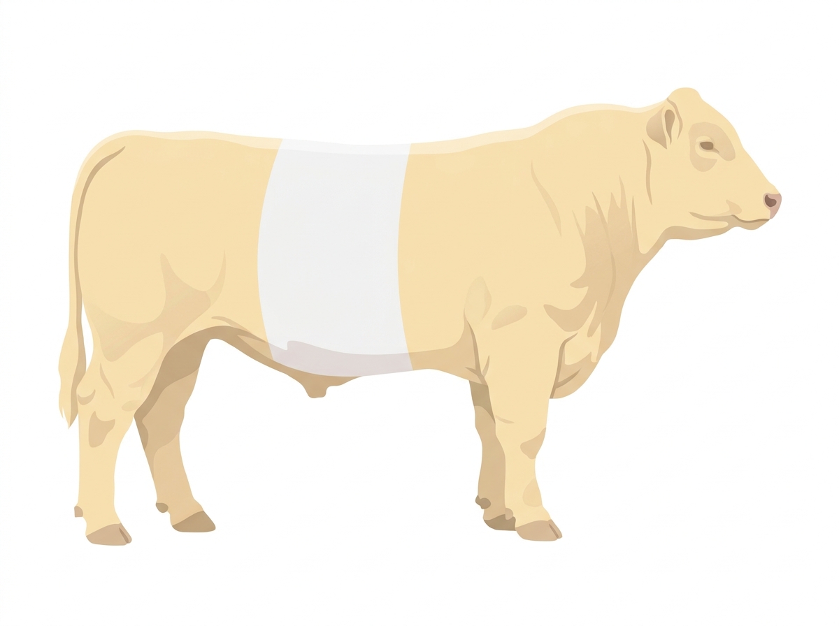Cream with a white belt around the midsection 1/2 Belted Galloway Cross Bull