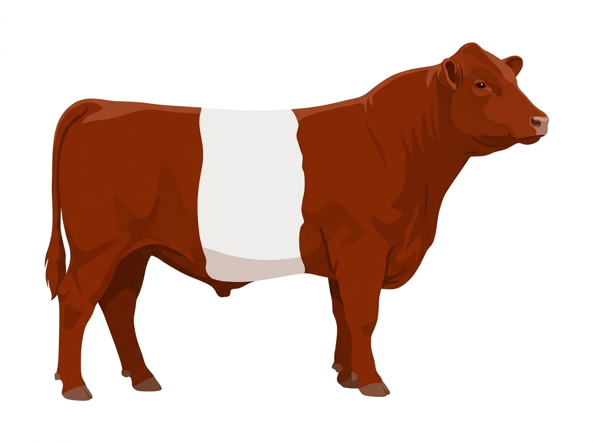 Red with a white belt around the midsection 1/2 Belted Galloway Cross Bull