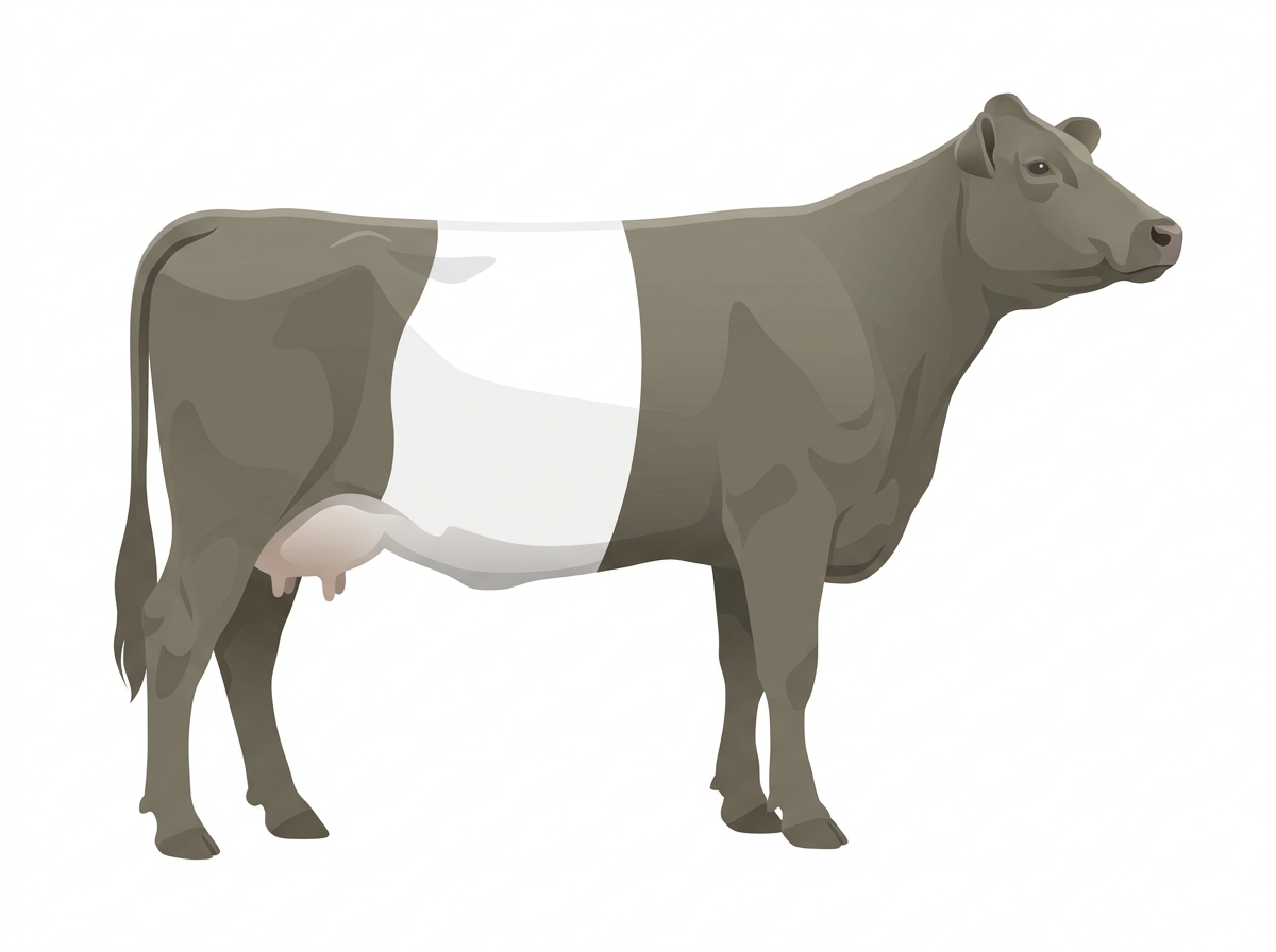 Smoky with a white belt around the midsection 1/2 Belted Galloway Cross Cow