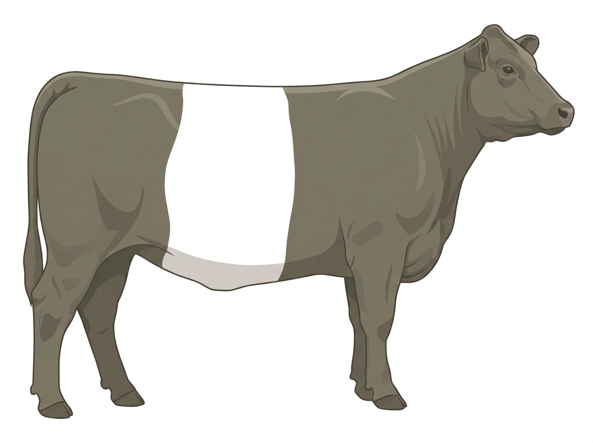 Smoky with a white belt around the midsection 1/2 Belted Galloway Cross Cow