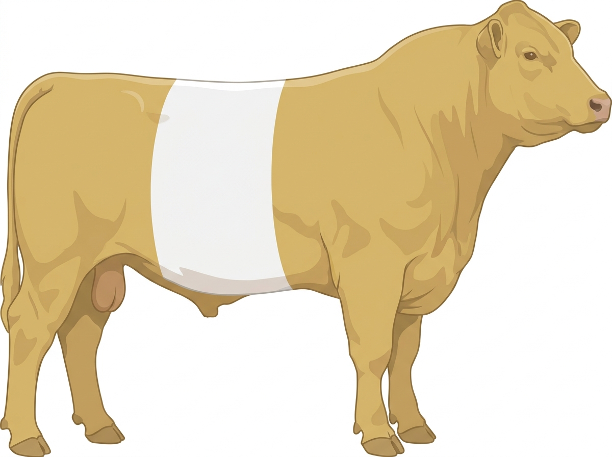 Yellow Dun with a white belt around the midsection 1/2 Belted Galloway Cross Bull