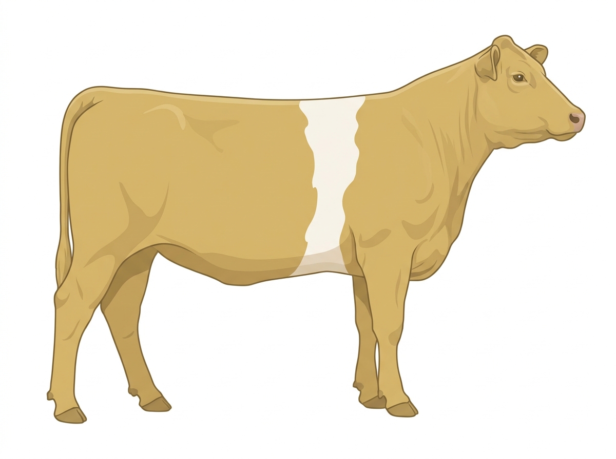 Yellow Dun with a white belt around the midsection 1/2 Belted Galloway Cross Cow