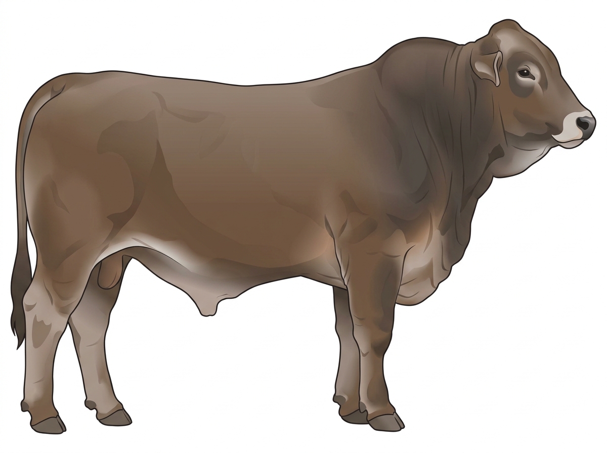 Smoky with a pale muzzle ring and lighter underline 1/2 Brahman 1/2 Braunvieh Bull