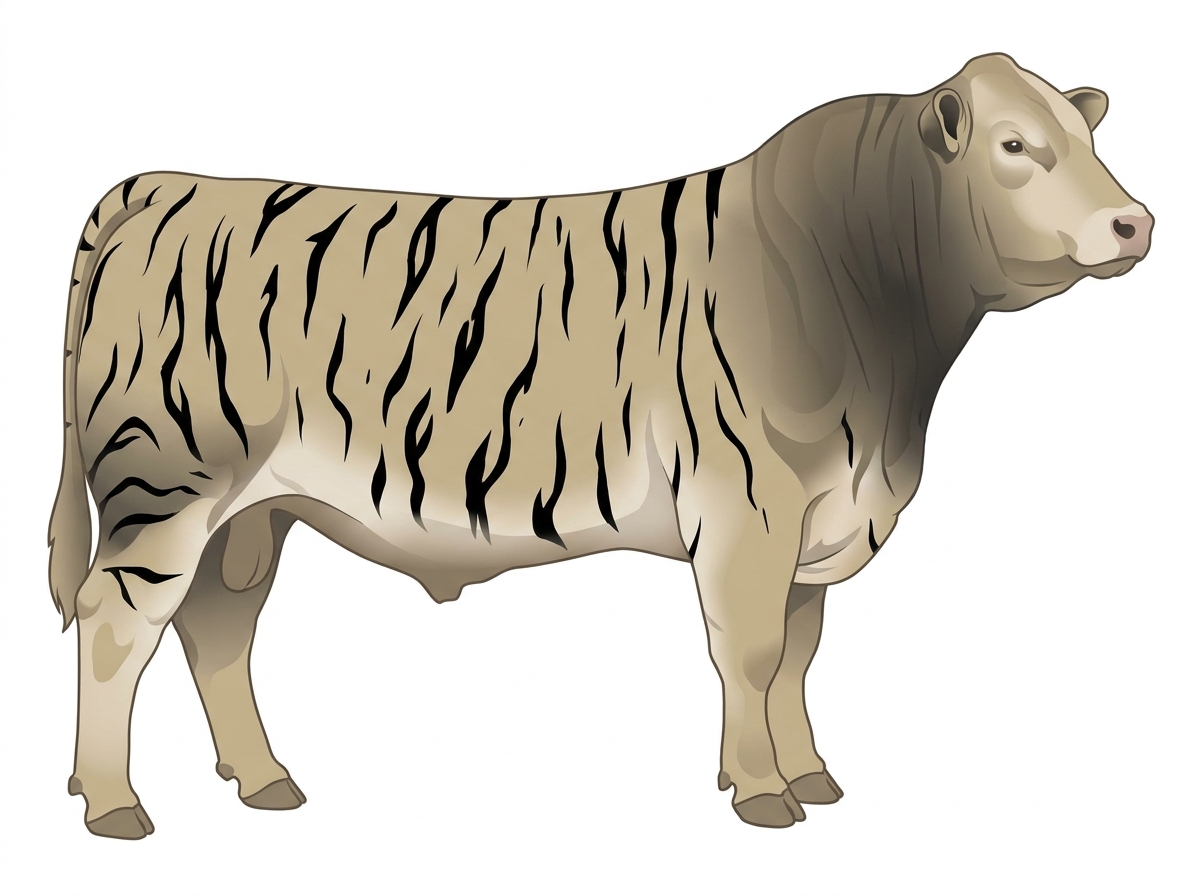 Cream brindle with black stripes 1/2 Brahman 1/2 Charolais Bull
