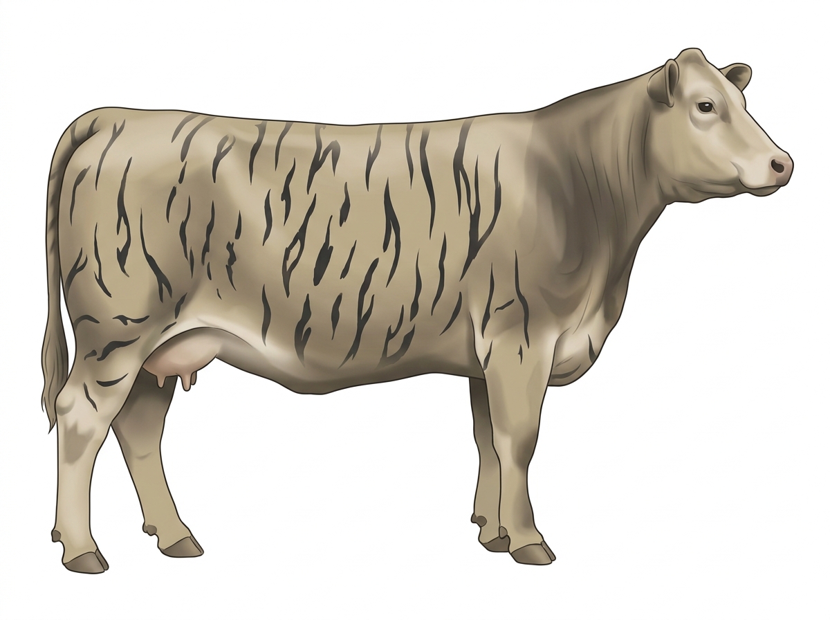 Cream brindle with black stripes 1/2 Brahman 1/2 Charolais Cow