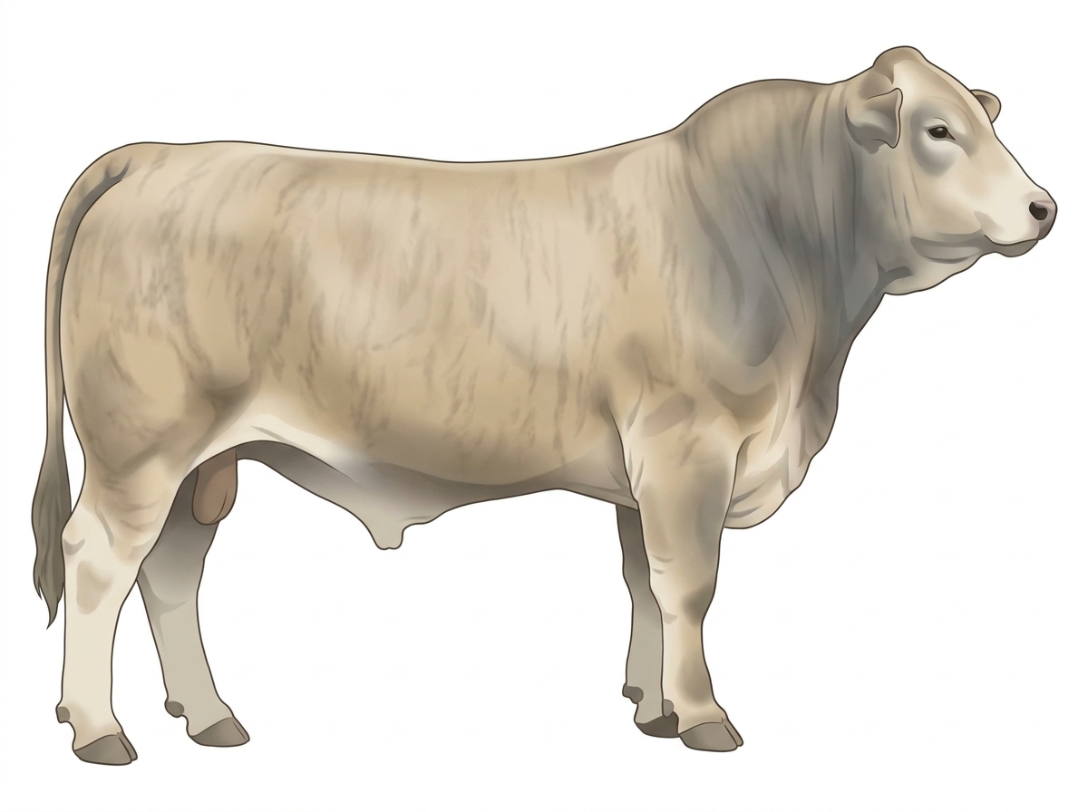 Cream brindle with faint black striping 1/2 Brahman 1/2 Charolais Bull