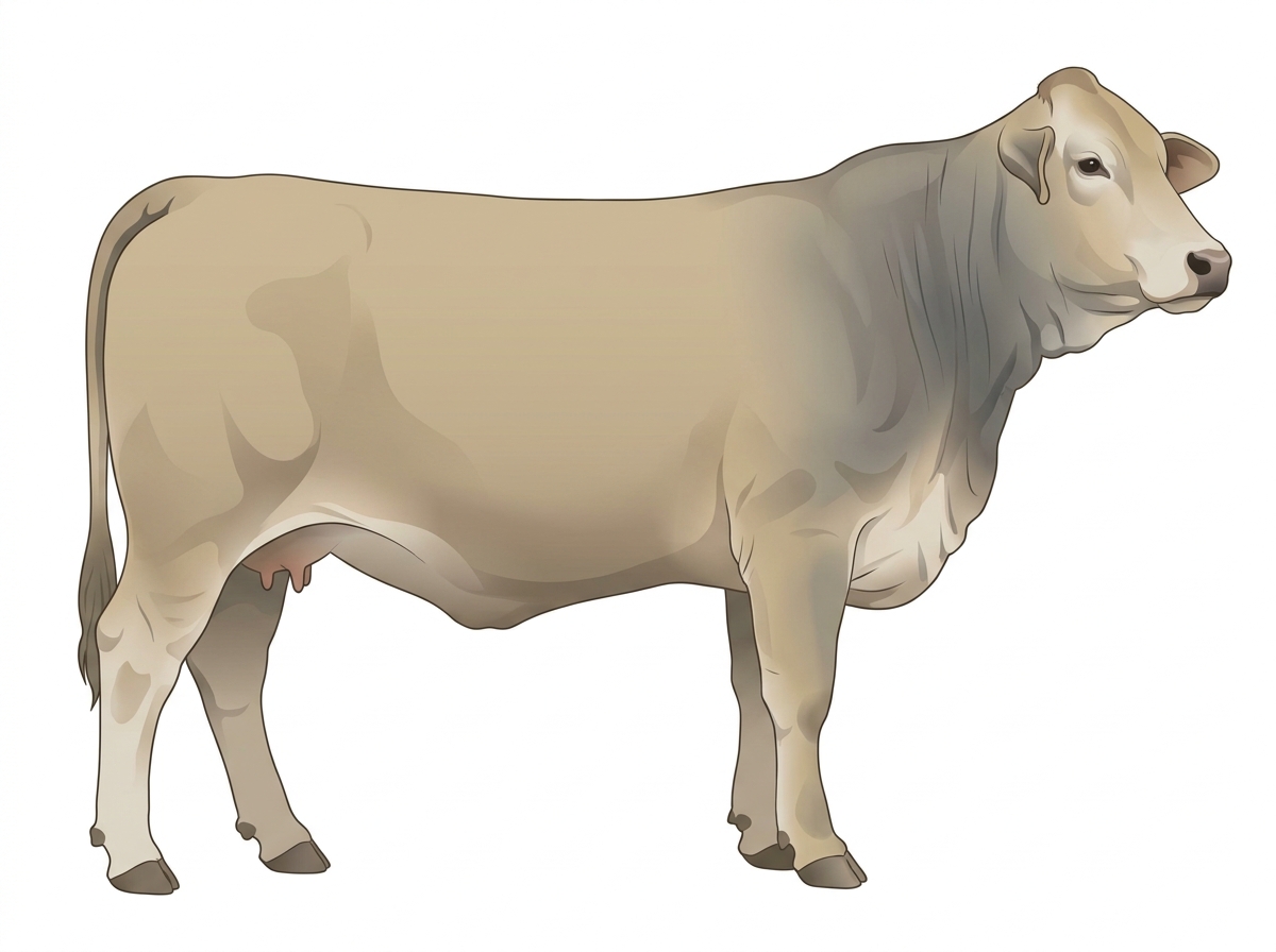 Cream brindle with faint black striping 1/2 Brahman 1/2 Charolais Cow