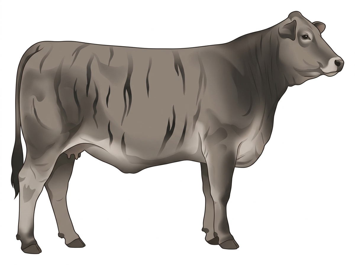 Gray brindle with black stripes 1/2 Brahman 1/2 Chianina Cow