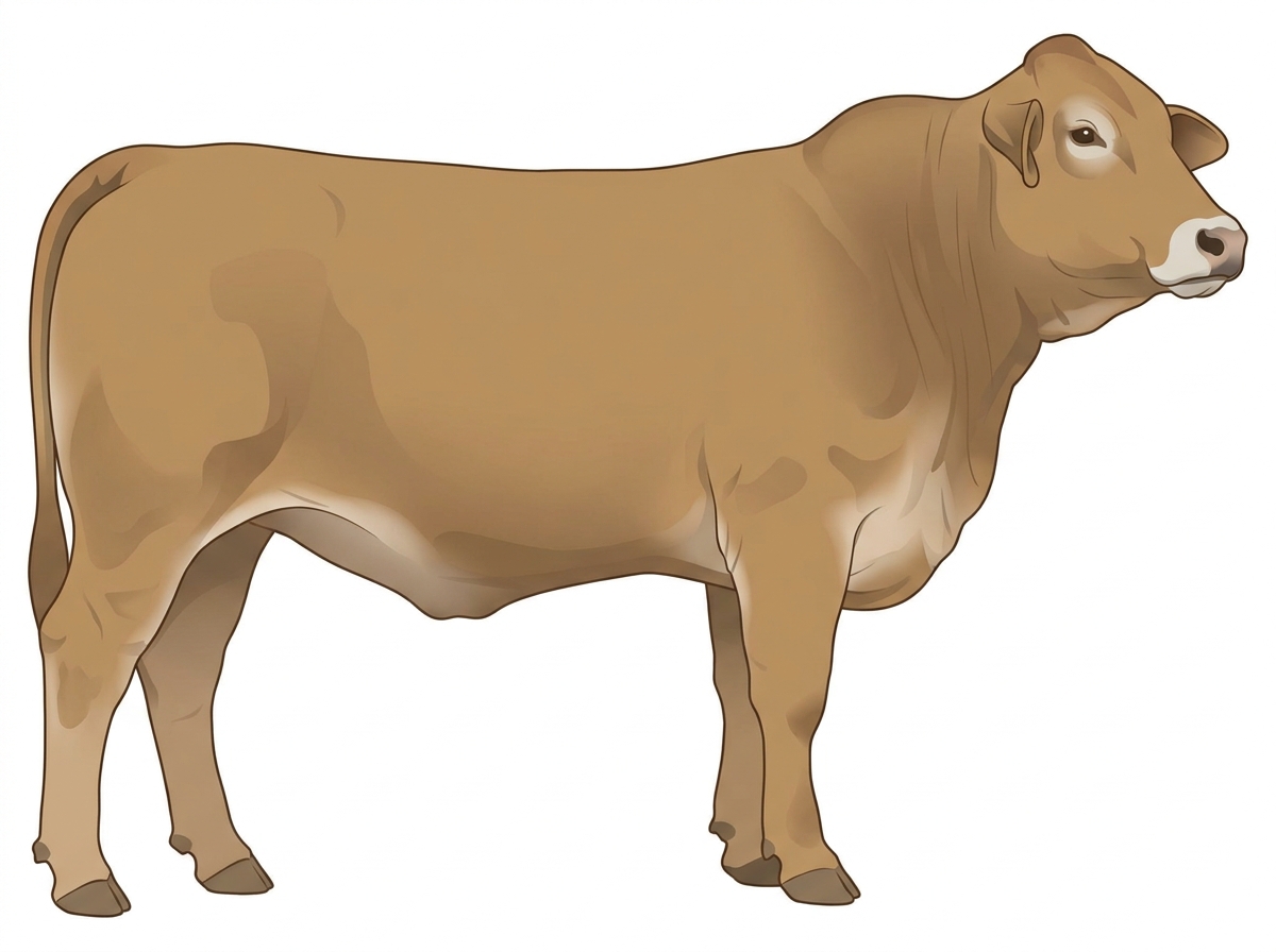 Tan with a pale muzzle ring and lighter underline 1/2 Brahman 1/2 Gelbvieh Cow