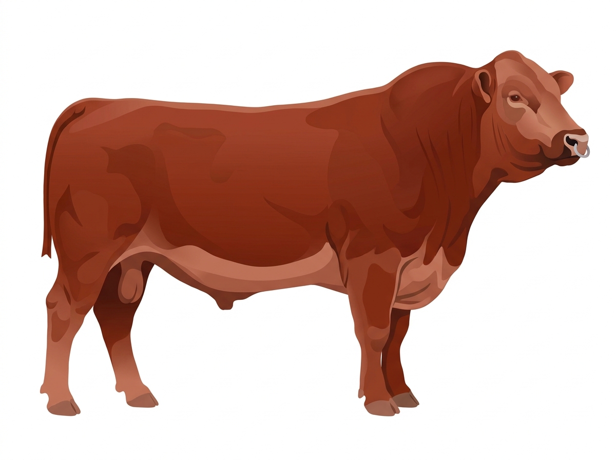Red with a pale muzzle ring and lighter underline 1/2 Brahman 1/2 Limousin Bull