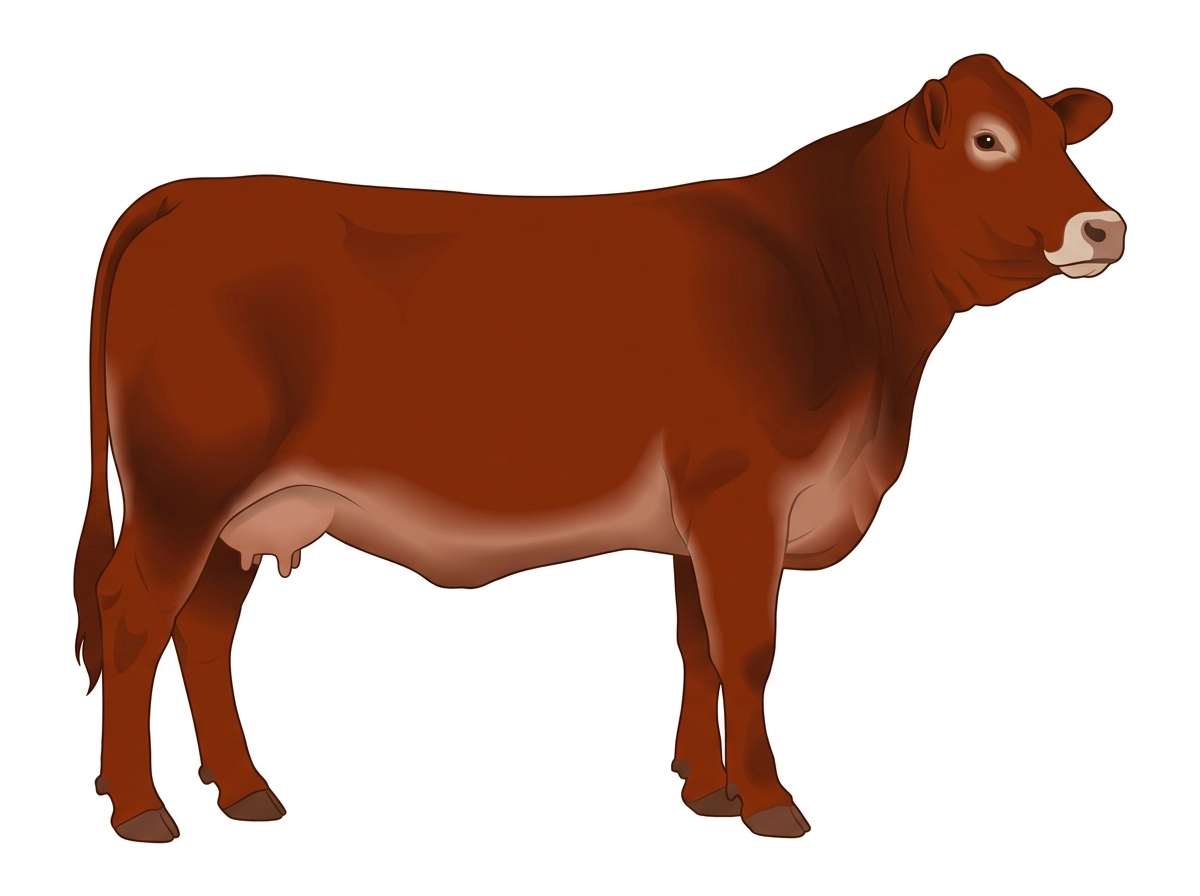 Red with a pale muzzle ring and lighter underline 1/2 Brahman 1/2 Limousin Cow