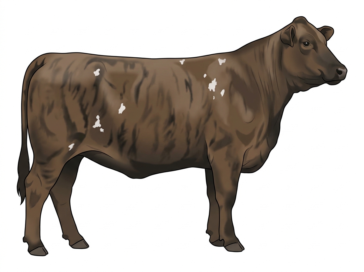 Smoky brindle with black stripes and a few white spots 1/2 Brahman 1/2 Red Angus Cow