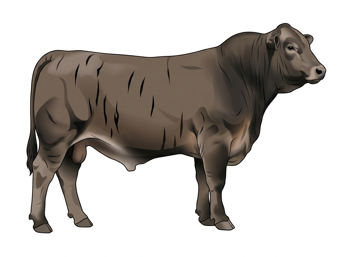 Smoky brindle with black stripes 1/2 Brahman 1/2 Red Angus Bull