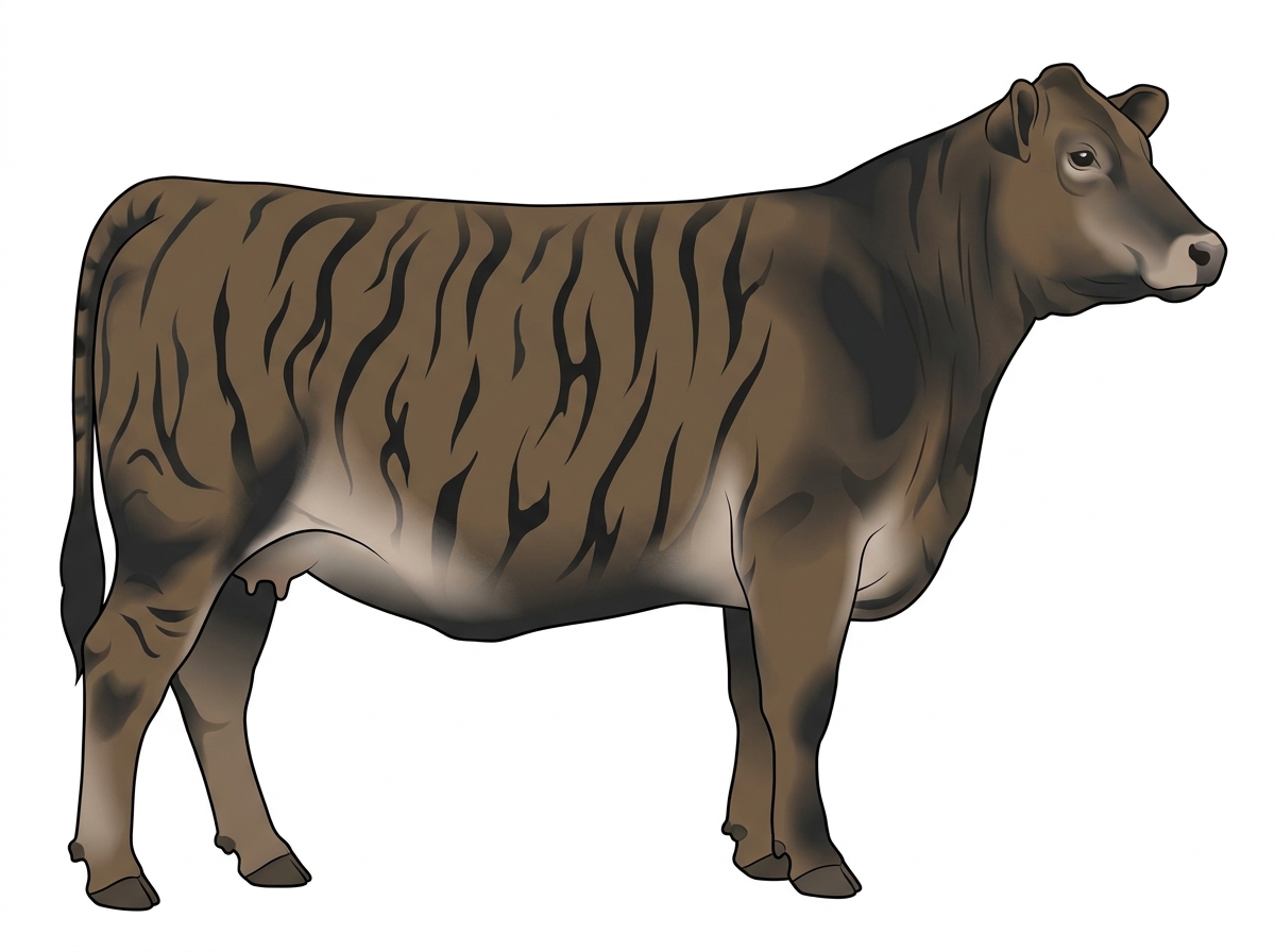 Smoky brindle with black stripes 1/2 Brahman 1/2 Red Angus Cow