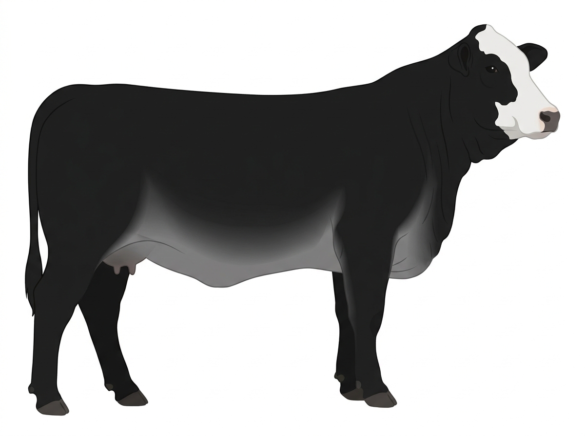 Black with a white face 1/2 Brahman 1/2 Simmental Cow