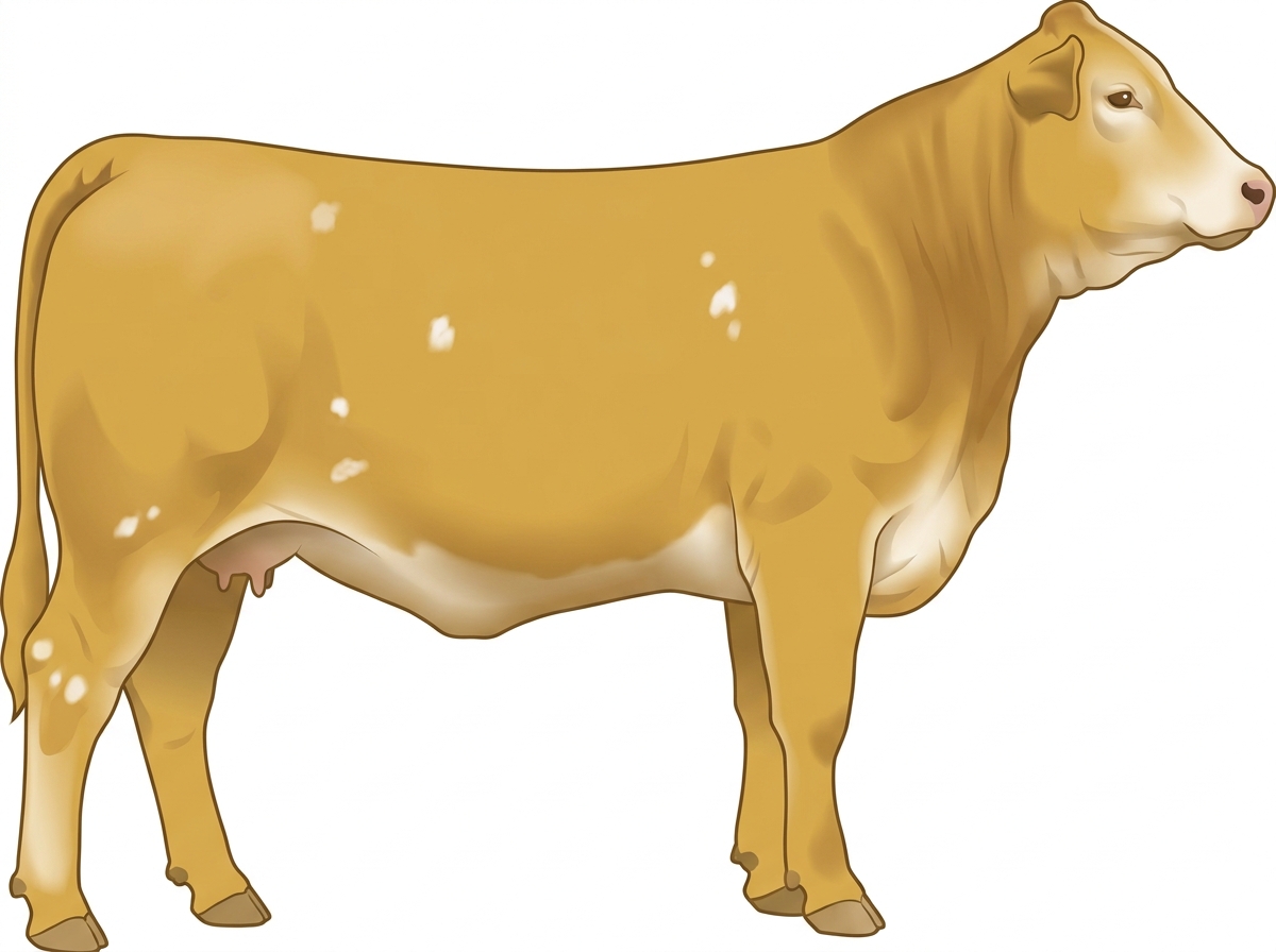 Gold with a few white spots 1/2 Brahman 1/2 Simmental Cow