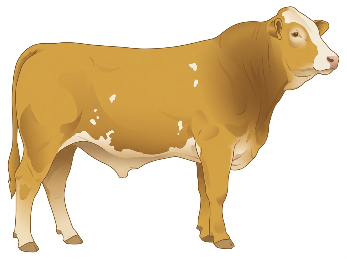 Gold with a partial white face and a few white spots 1/2 Brahman 1/2 Simmental Bull