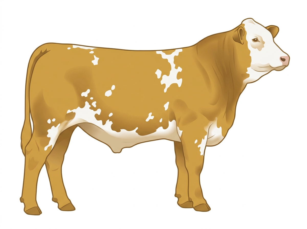 Gold with a white face and white spots 1/2 Brahman 1/2 Simmental Steer