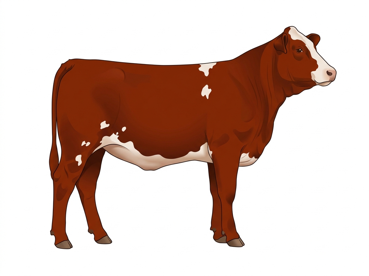 Red with a partial white face and a few white spots 1/2 Brahman 1/2 Simmental Heifer
