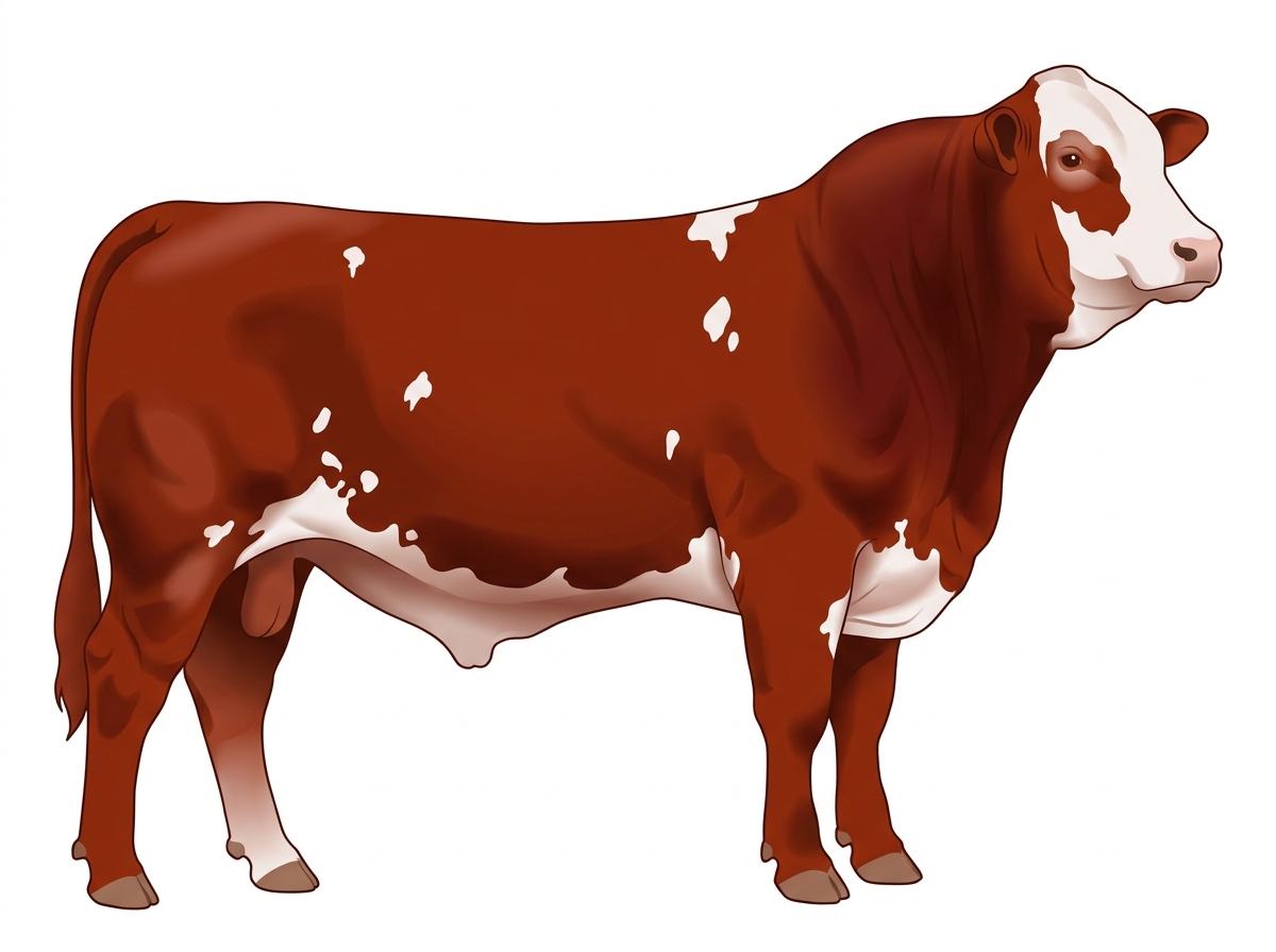 Red with a partial white face and white spots 1/2 Brahman 1/2 Simmental Bull