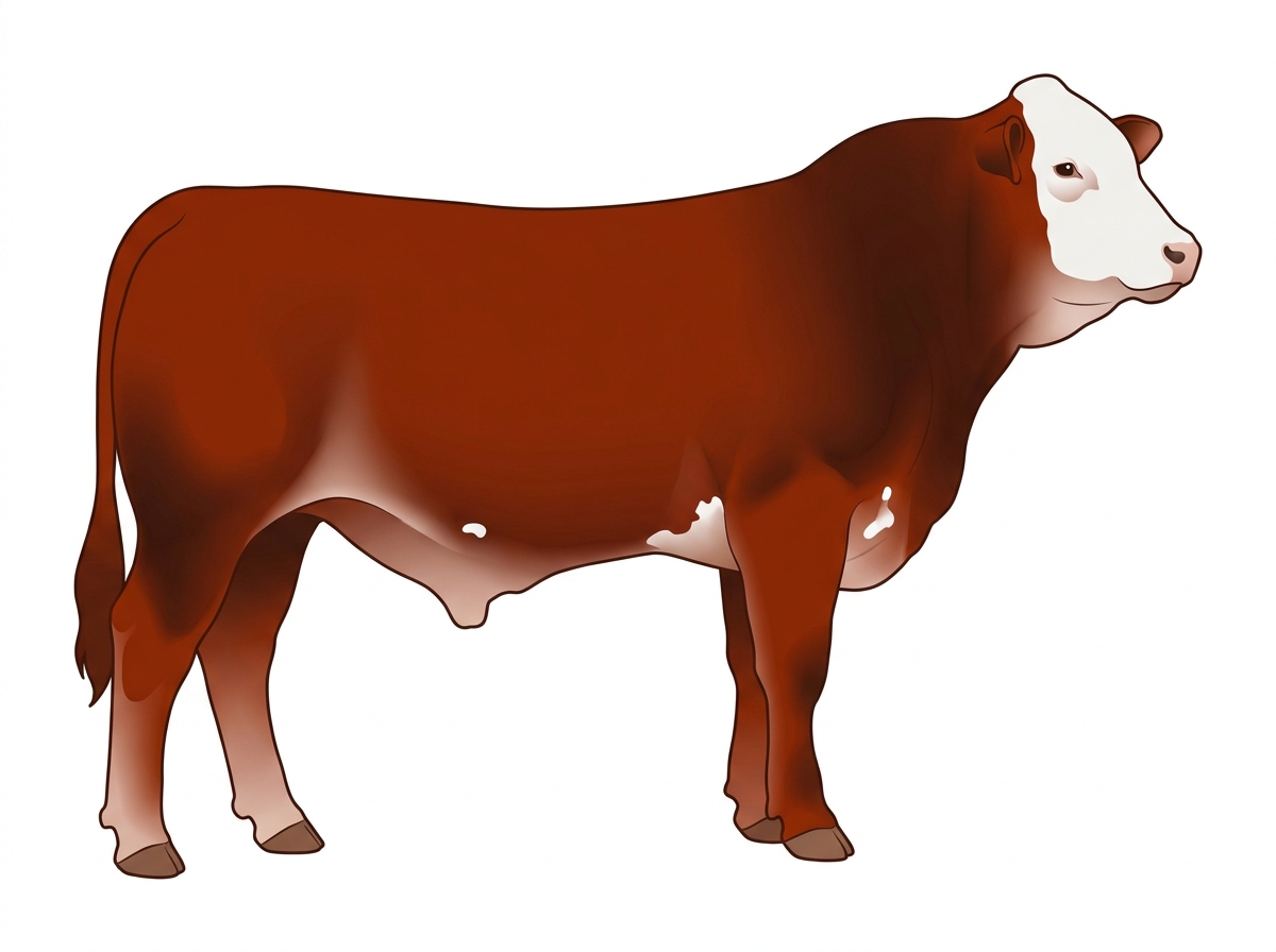 Red with a white face and a few white spots 1/2 Brahman 1/2 Simmental Bull