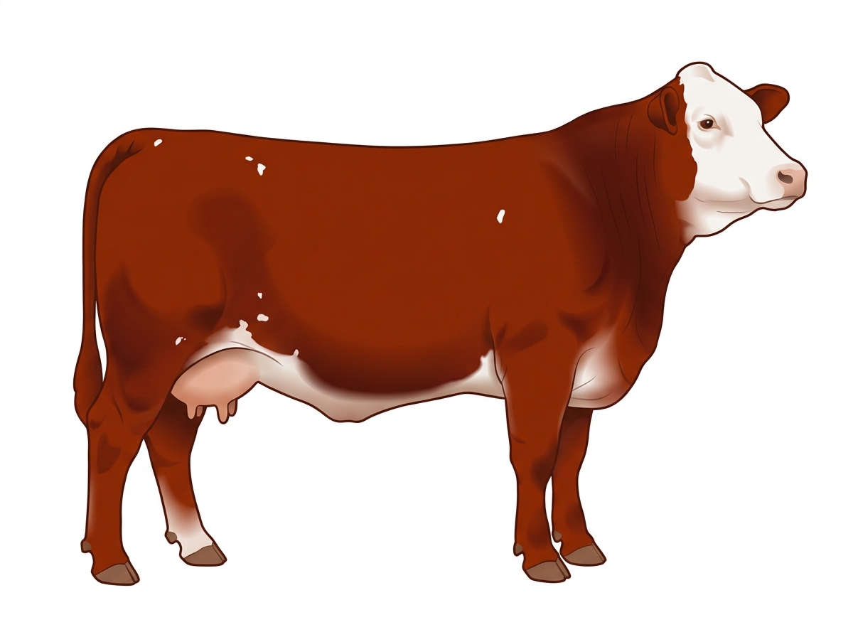 Red with a white face and a few white spots 1/2 Brahman 1/2 Simmental Cow