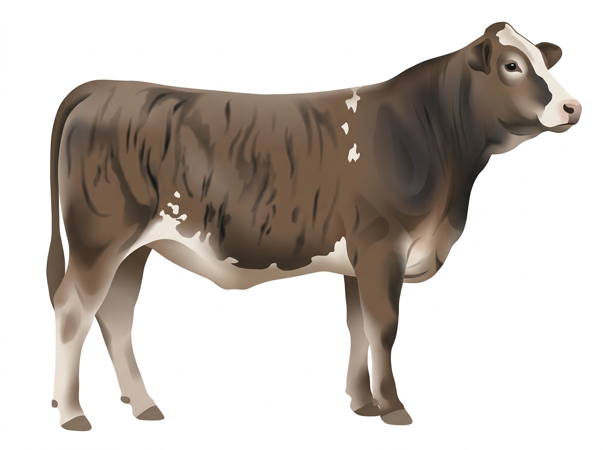 Smoky brindle with black stripes, a partial white face and white spots 1/2 Brahman 1/2 Simmental Heifer
