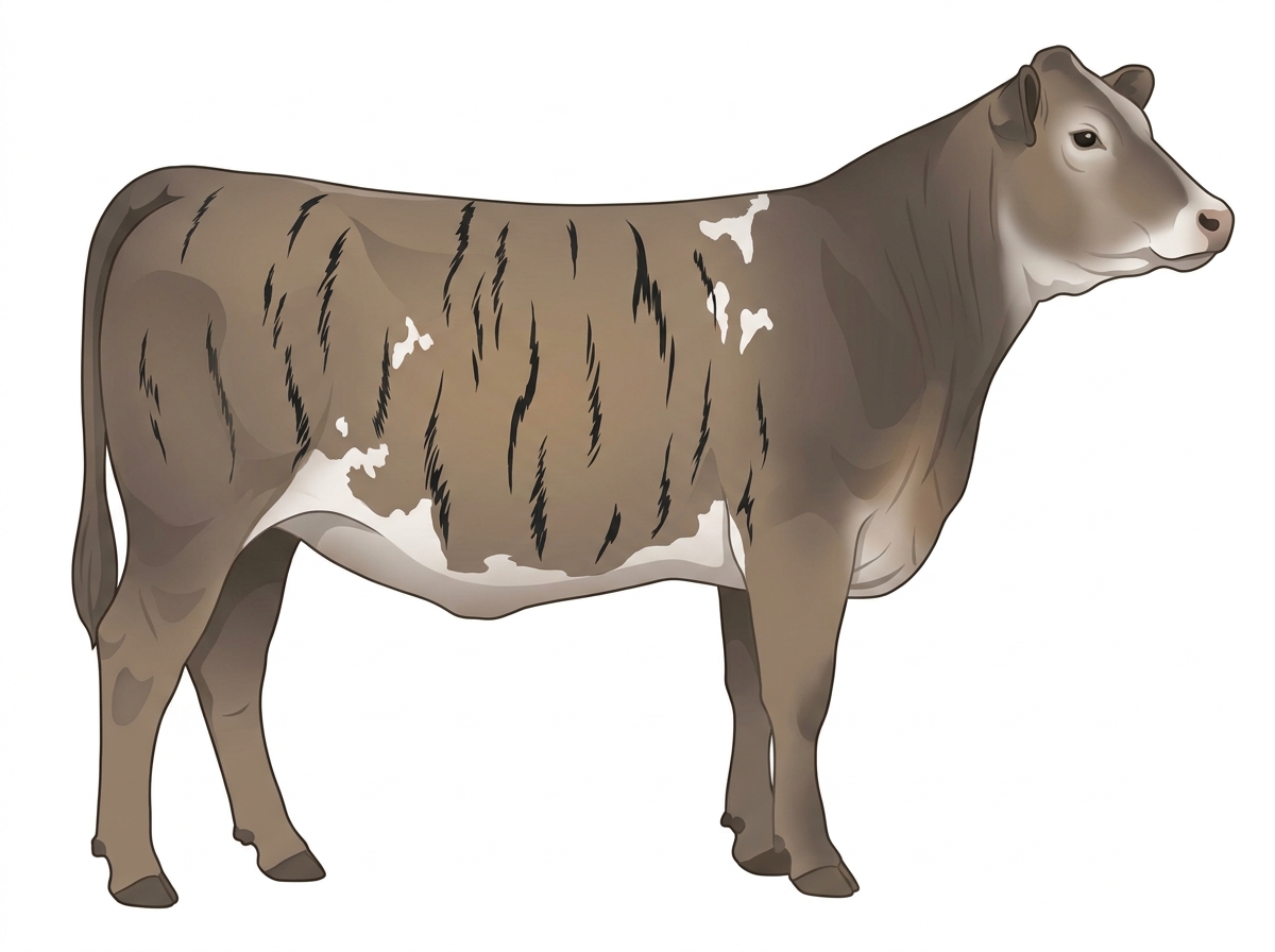 Smoky brindle with black stripes and a few white spots 1/2 Brahman 1/2 Simmental Heifer