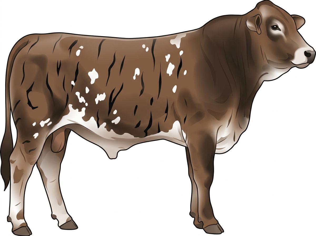 Smoky brindle with black stripes and white spots 1/2 Brahman 1/2 Simmental Bull