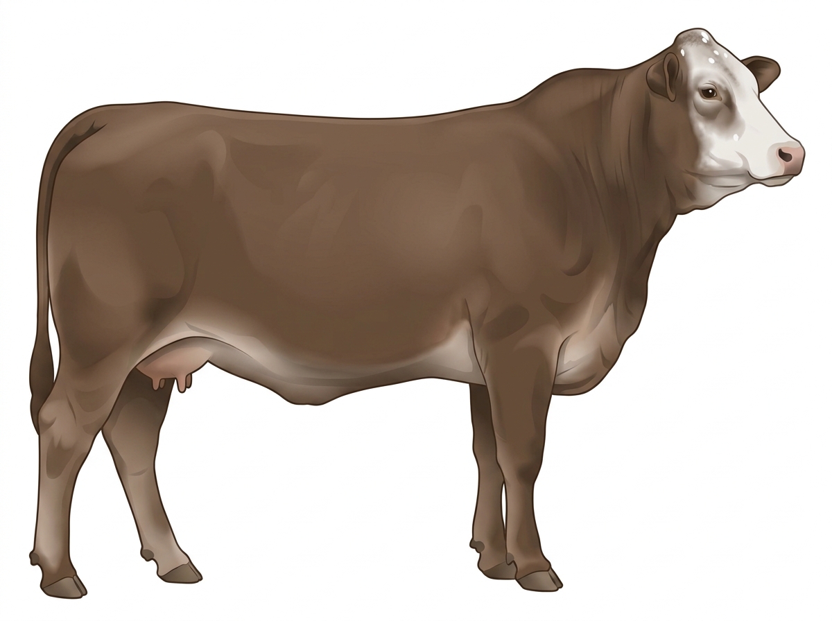 Smoky with a white face, a few white spots and ticking in the white 1/2 Brahman 1/2 Simmental Cow
