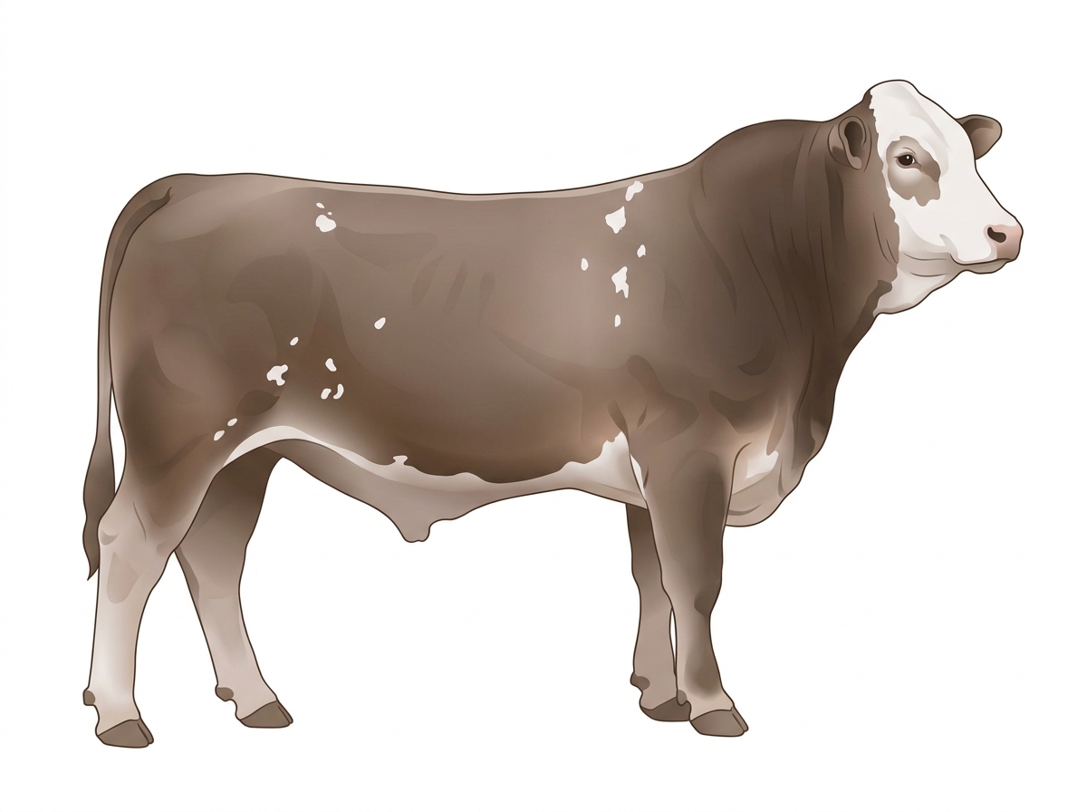 Smoky with a white face and a few white spots 1/2 Brahman 1/2 Simmental Bull