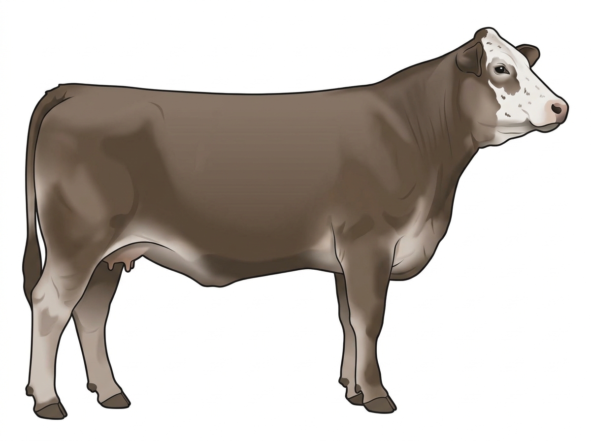 Smoky with a white face and ticking in the white 1/2 Brahman 1/2 Simmental Cow